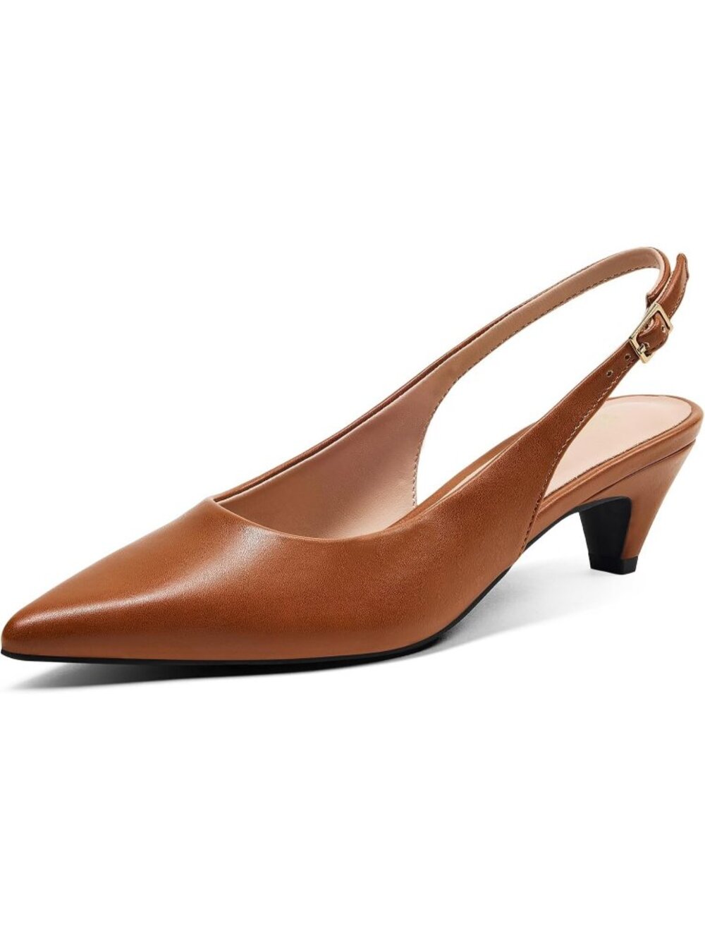 Womens All Brown Slingback Pump Pointed Closed Toe Elegant Low Kitten Heel Shoes